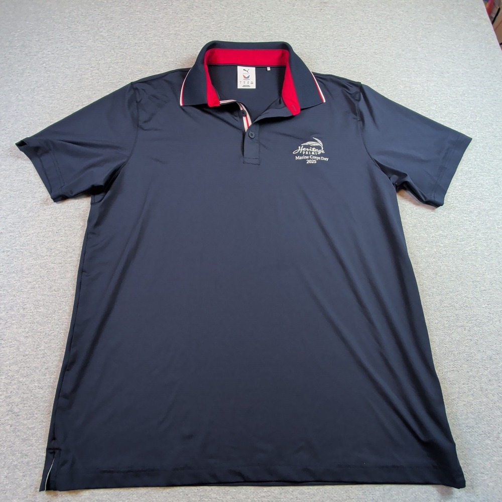 Puma Volition America Golf Polo Navy Blue Marine Corps Day 2025 Mens L 630180-03